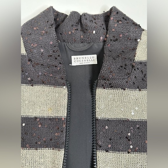 Brunello Cucinelli Women Stripe Cardigan - Grey and Blue - Size-up - Picture 2 of 10